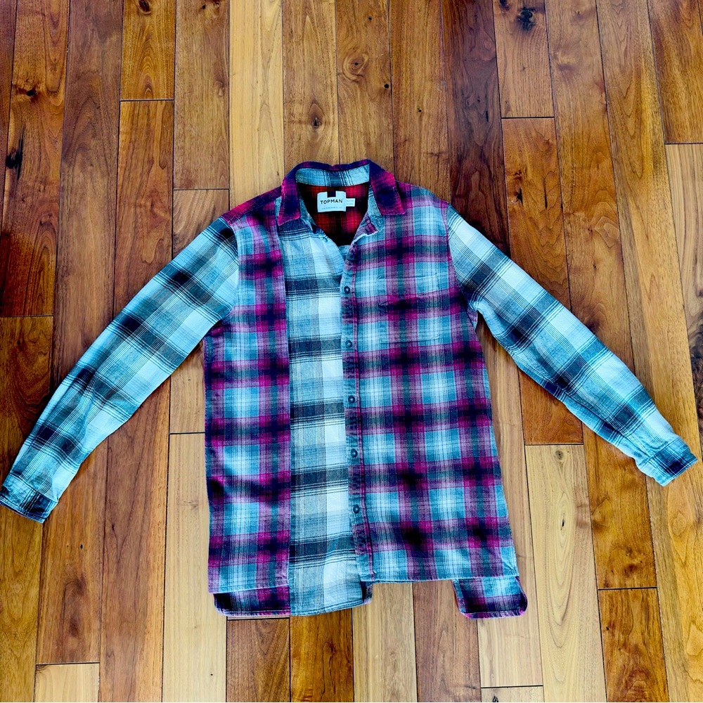 Topman Button Up Shirt Cotton Red Plaid Long Sleeve Y2K Men’s Size S